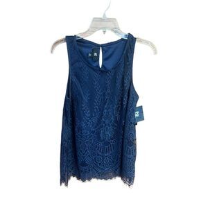IZ Byer Sleeveless Lace Blouse Navy Sz M NWT